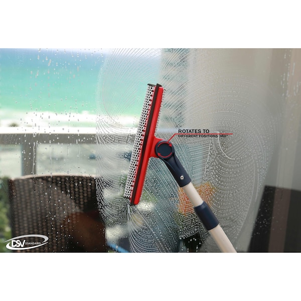 Professional Window Squeegee, Long Handle, 2-in-1 Window Cleaner